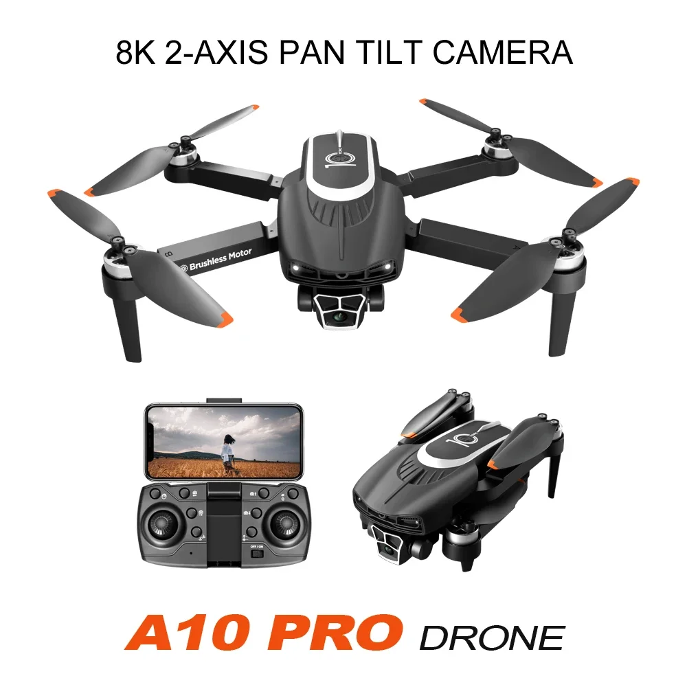 New A10 Pro Drone 2-axis 8K brushless optical flow four axis aircraft three camera aerial photography remote-controlled Dron