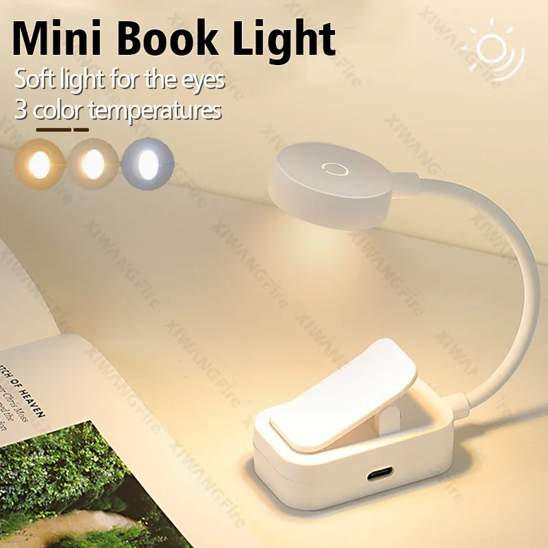 

Mini Clip Book Lamp LED Table Lamp Eye Protection 3 Colors Battery Powered USB Night Light Portable Bedside Student Reading Lamp