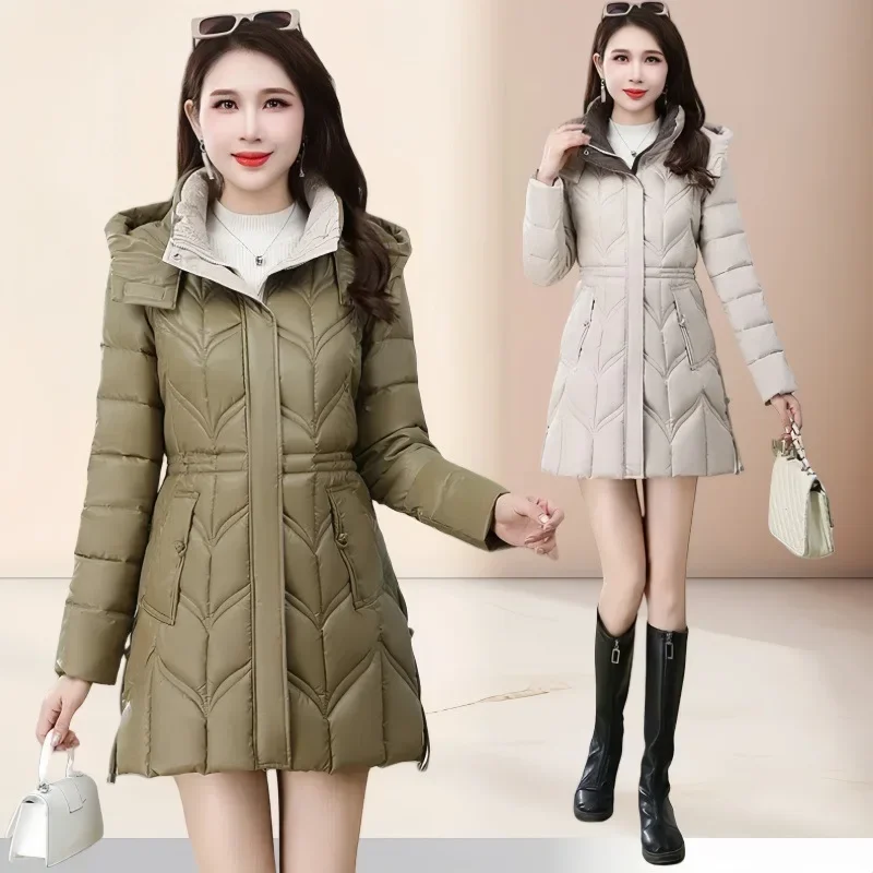 Women Winter Jacket Loose Hooded Cotton Coat Female Parkas Mother's Top Medium Long Styles Outerwear Fashion Design Ladies Coats