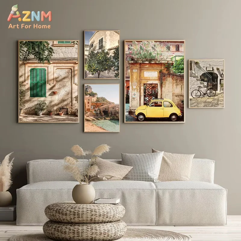 Italian Town Lemon Orange Harvest Poster and Prints Home Garden Plants Canvas Painting Car Bike Interior Decor Picture Wall Art