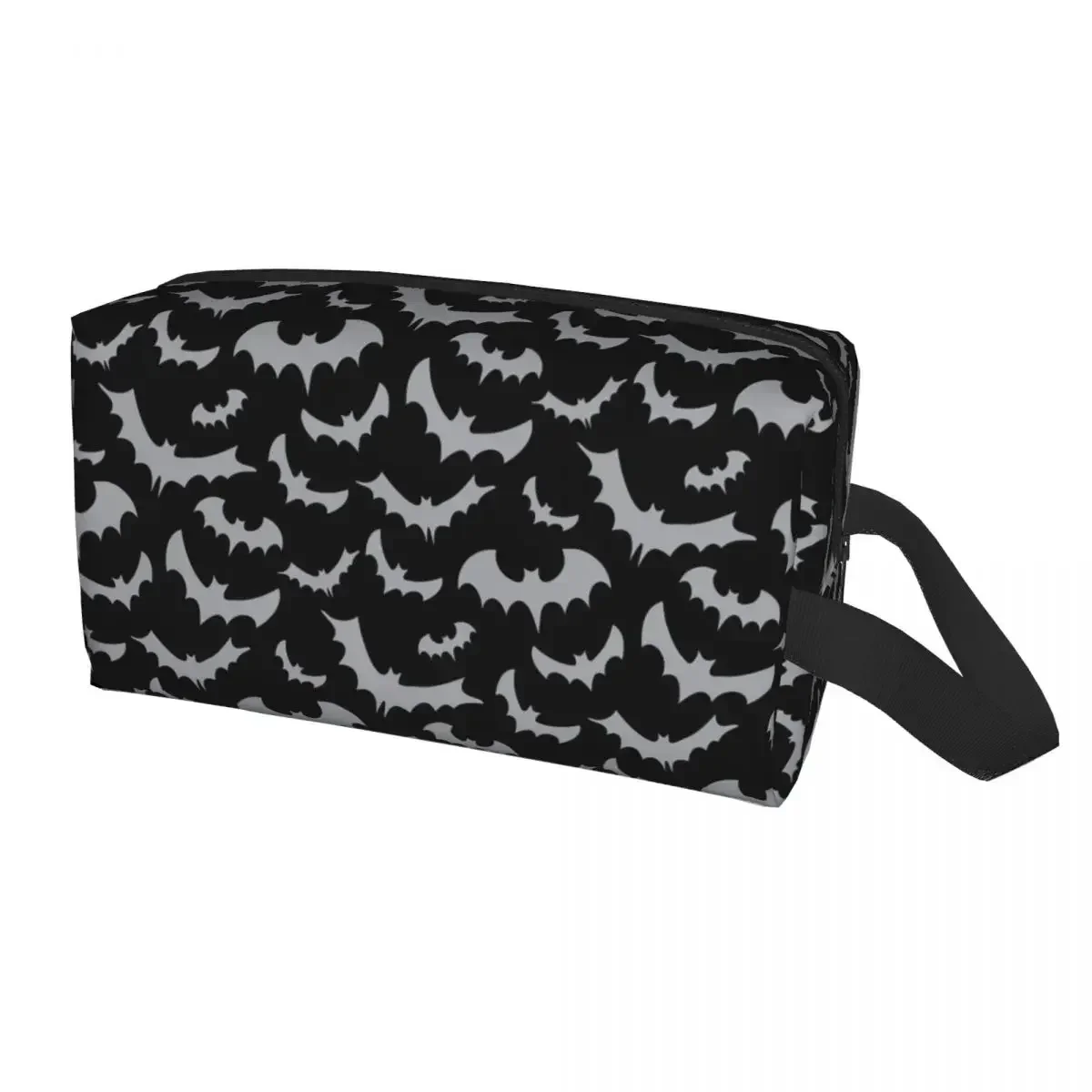 Enchanted Bats In Light Gray On Black Toiletry Bag Goth Cosmetic Makeup Organizer Lady Beauty Storage Dopp Kit Box