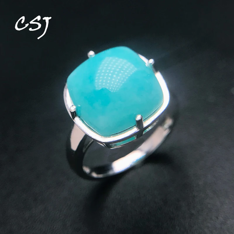 Elegant Natural Amazonite Ring 925 Sterling Silver Gemstone 12mm for Women Lady Birthday Party Fine Jewelry Gift