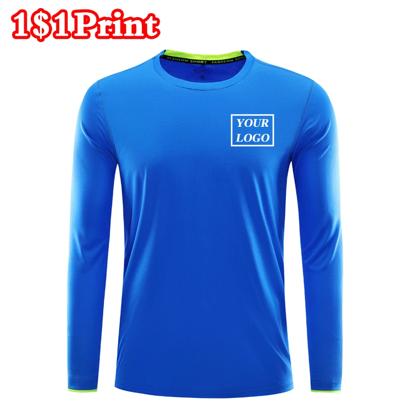 Camiseta deportiva de secado rápido para hombre y mujer, camisa de manga larga con logotipo personalizado impreso, transpirable, bordado de uniforme