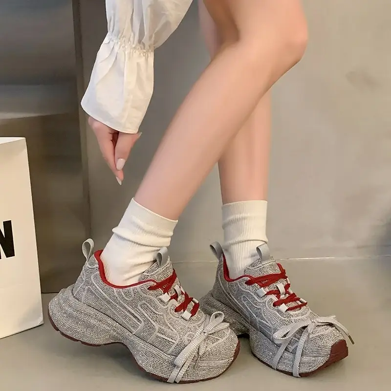 High Quality Luxury Designer Shoes for Women Women Sneakers Rhinestone Women Loafers Fashion Shiny Women's Casual Platform Shoes - Image 2