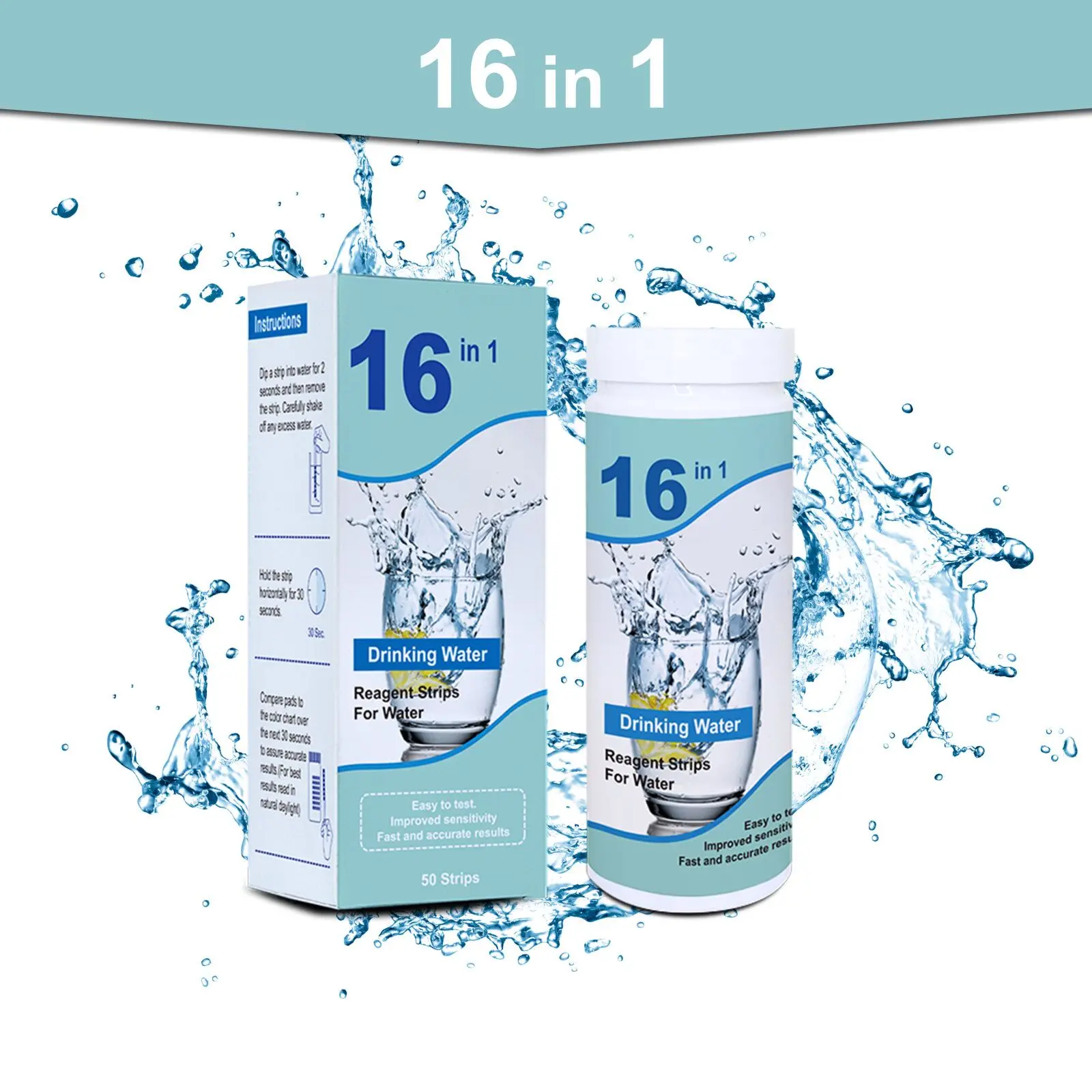 16 in 1 Home Water Quality Test Drinking Water Test Kit Strips 50 strips