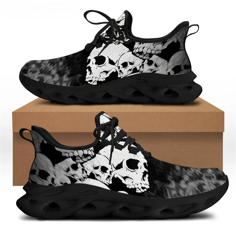 Black Punk Skull Brand Design Men's Shoes Casual Lace Up Comfortable Breathable Sneakers Male Walking Footwear 2021