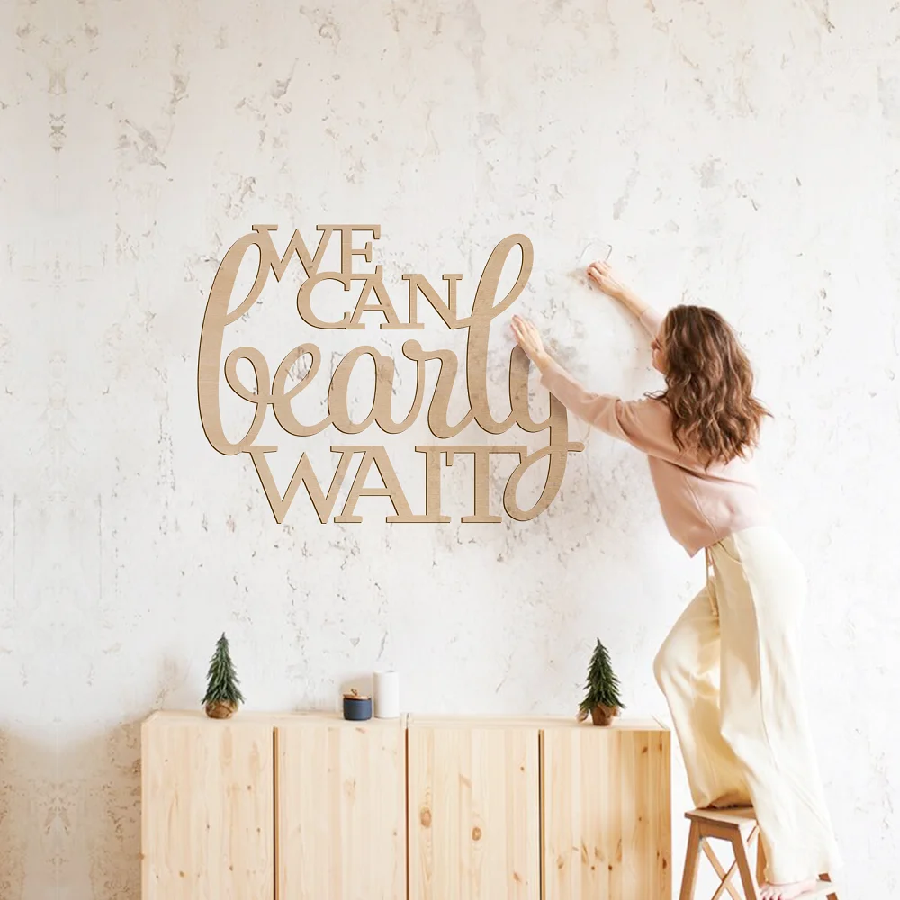 

We Can Bearly Wait Wood Sign - Baby Shower Gender Reveal Wall Art, Nursery Decor, Home Decoration