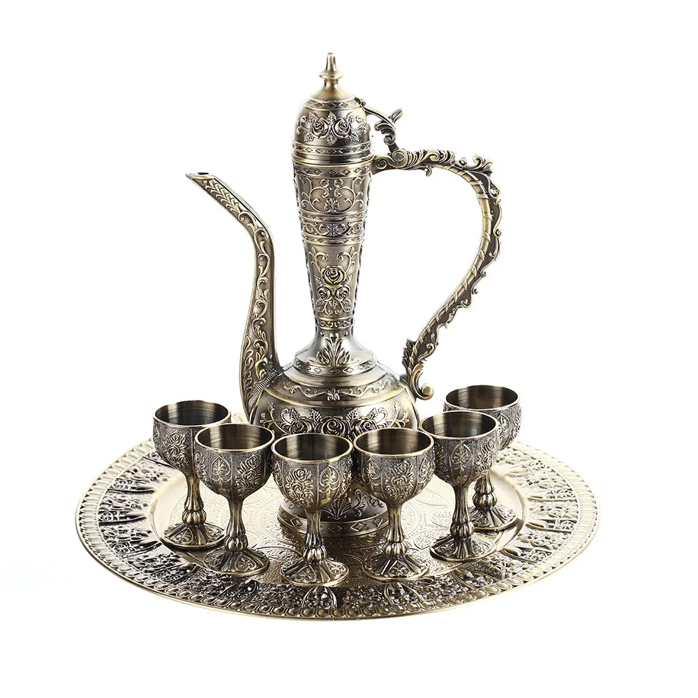 Zinc alloy wine set eight-piece set three-dimensional relief home wine set ornament
