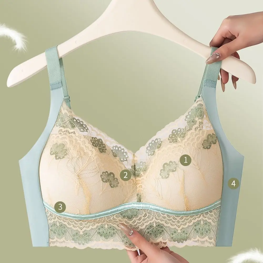 

Gathered Breasts Wireless Deep V Bra Shockproof Close-fitting Brassiere for Women Anti-sagging Lingerie Seamless Lace Bras Girls