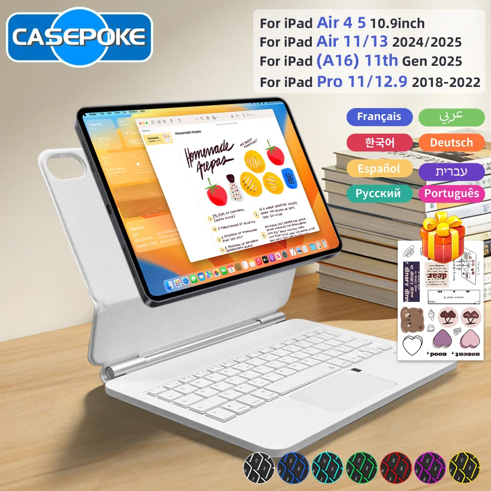 

2025 New Magic Backlit Touch Bluetooth Keyboard For iPad A16 11 10th Gen Pro 11 12.9 13 Air 4 5 10.9in iPad Case Spanish Hebrew