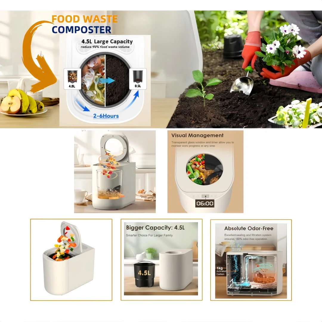 Smart Food Waste Disposal Composter 4.5L Electric Automatic Large Capacity Kitchen Indoor Garbage Recycling Machine