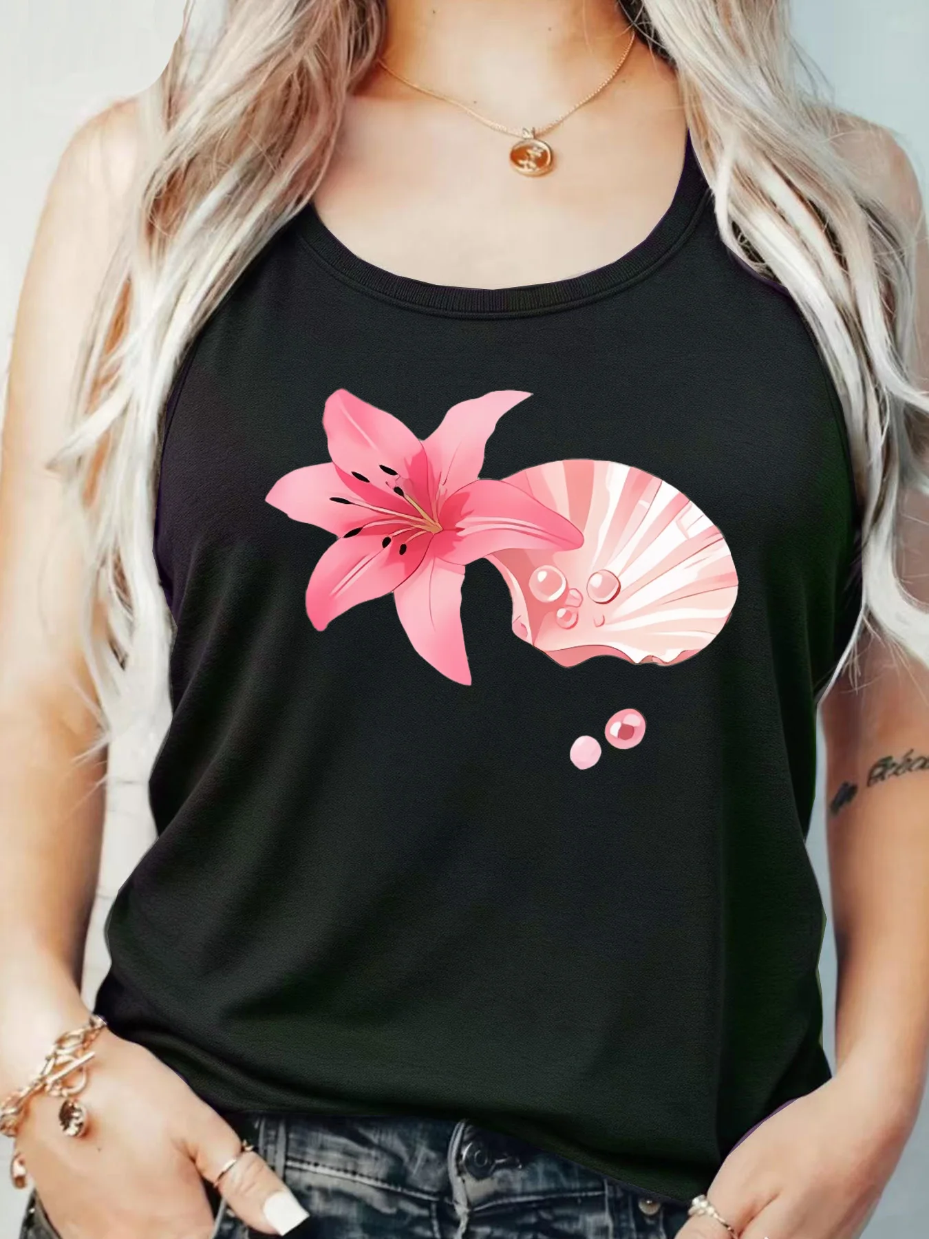 

Loose Fit Printed Pocket T-Shirt for Women with Ribbed Collar round Neck 1-8XL plus Size Comfortable Casual Vest