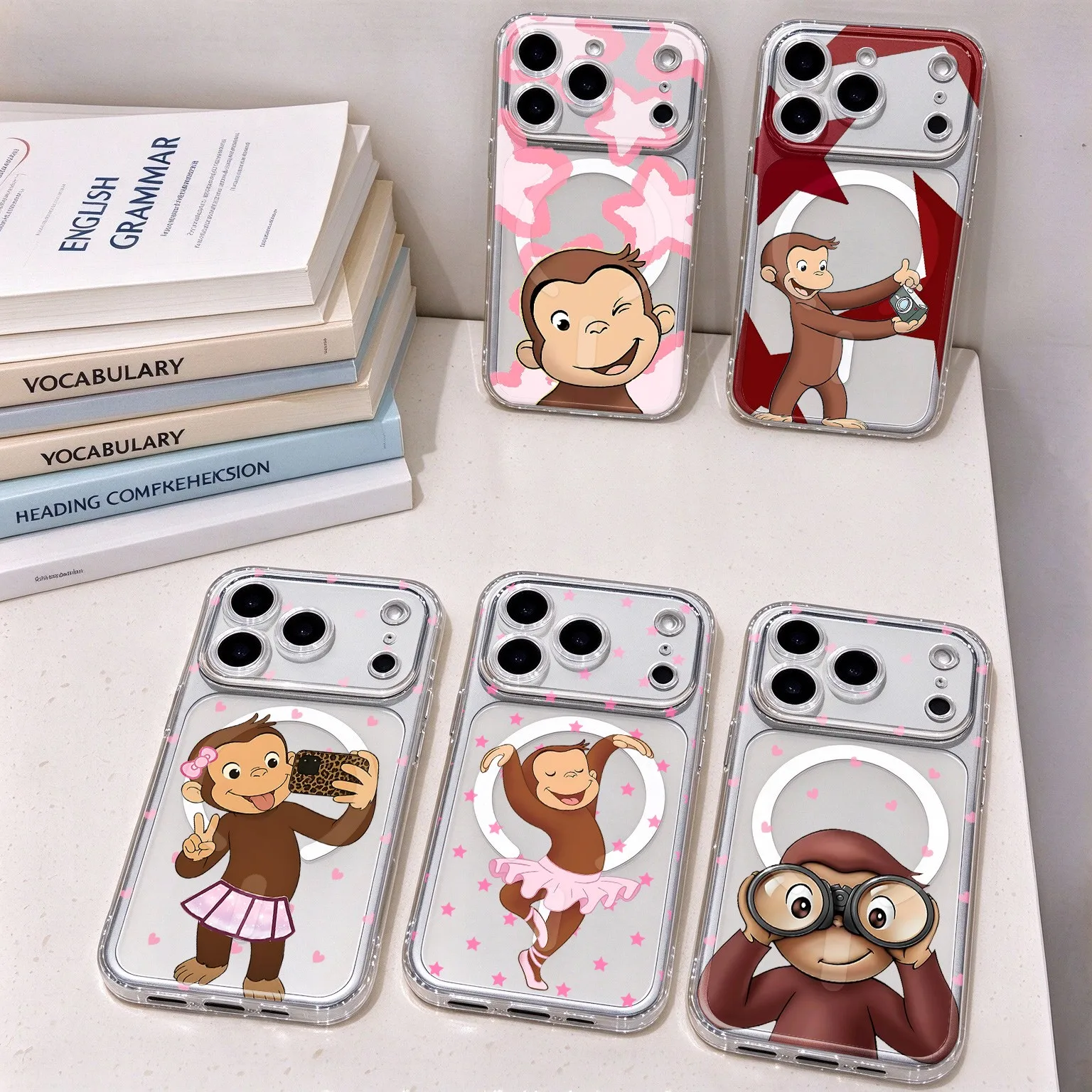 Cute Curious George Magnetic Phone Case for Samsung Galaxy S25 S24 S23 S22 S21 S20 FE Edge Plus Ultra 5G Soft Clear TPU