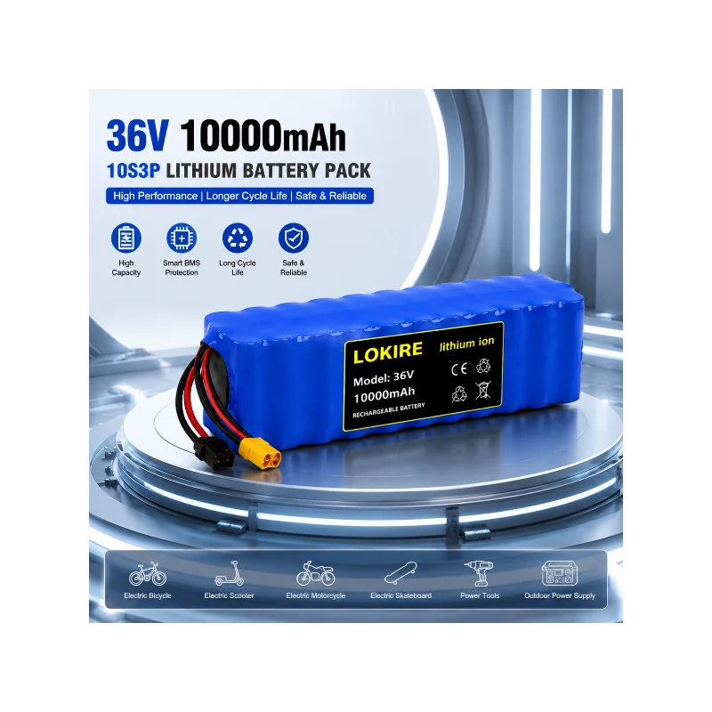 10S3P 36V 10000mAh 18650 Lithium-Ionen-Akku-Pack Wiederaufladbarer Akku für Elektroroller E-Bike Fahrrad 1000W Motor Ersatzakku mit Smart BMS-Schutz Überladungs- Überentladungs- Kurzschluss-Sicherheit