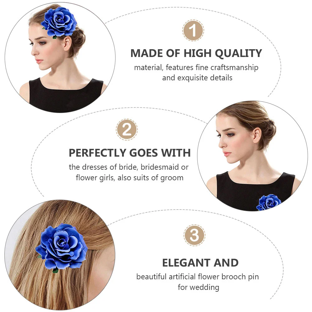 8 Pcs Rose Hair Clip Women Cloth Decoration Bride Breastpin Fake Corsage Dress Wedding Brooch Big Head