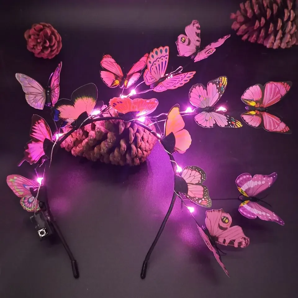 1pc Glow Headband Adjustable LED Light Party Favors Butterfly Wreath Hairband for Wedding Birthday Glow Party Hair Accessories