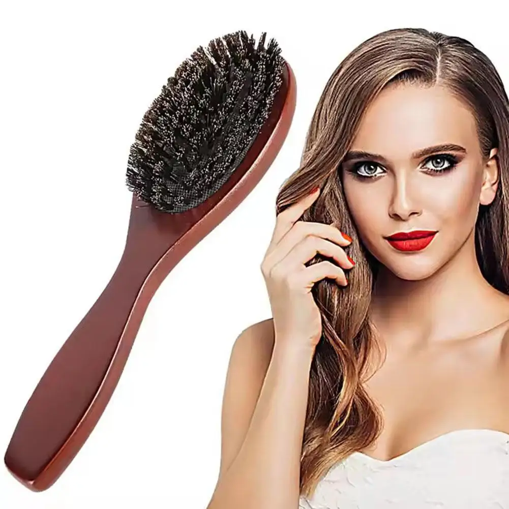

Natural Boar Bristle Brush Comb Anti-Static Oval Hairdressing Hairbrush Comb Styly Wood Hair Woman M1W3