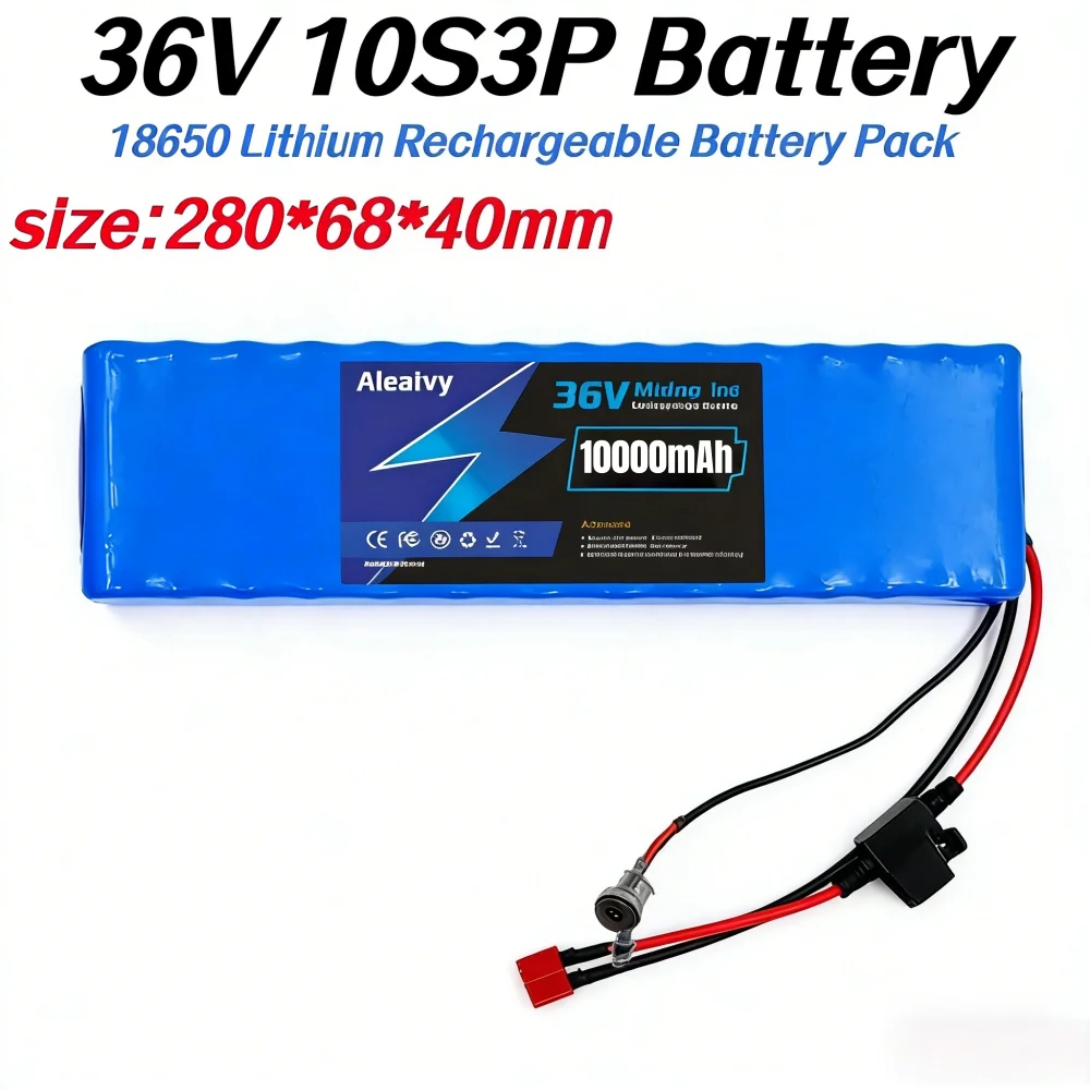 

36V 10000mAh 18650 Lithium Battery Pack 10S3P with Built-in 15A BMS Fuse Device + 42V 2A Charger for 250W 500W Electric Vehicl.