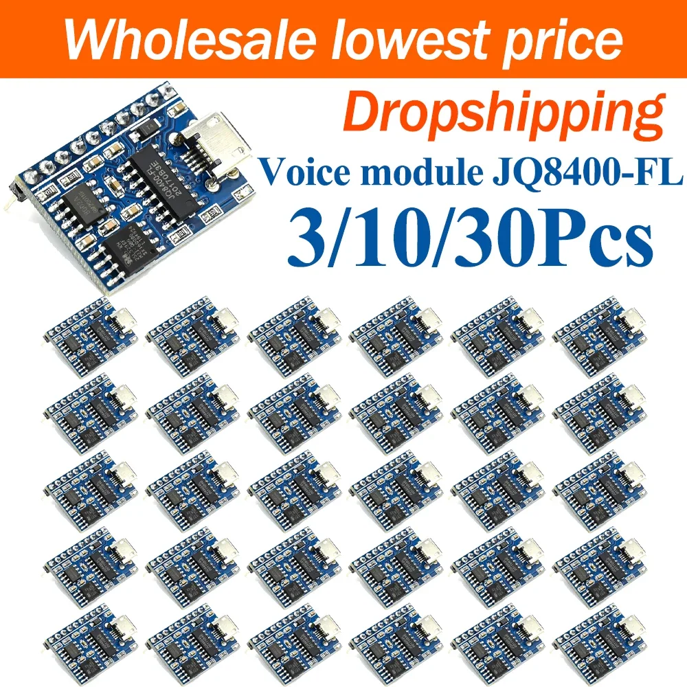 1/3/10/30Pcs JQ8400-FL Voice Synthesis Module Serial Port UART Control USB Copy Music Playback Voice IC Electronic Module