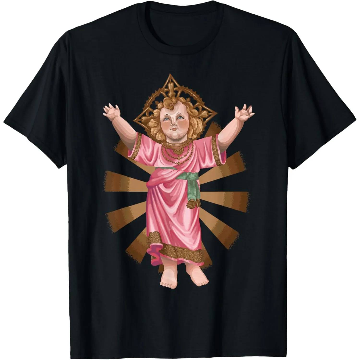 Camiseta de algodão com estampa gráfica católica Divino Nino Jesus para homens