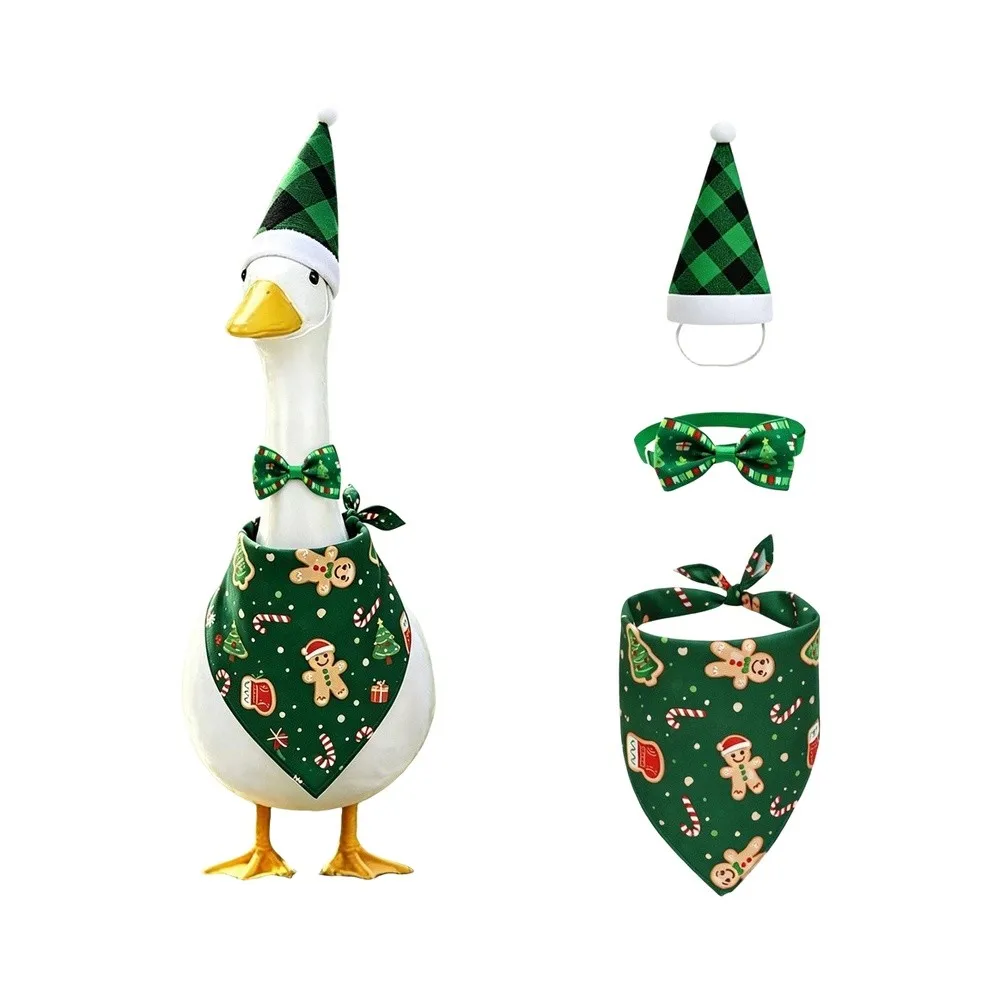 Christmas Porch Goose Outfit Set Santa Hat Bow Tie Bandana For 23 Inch Statue Garden Yard Holiday Decor Figurines Accessories