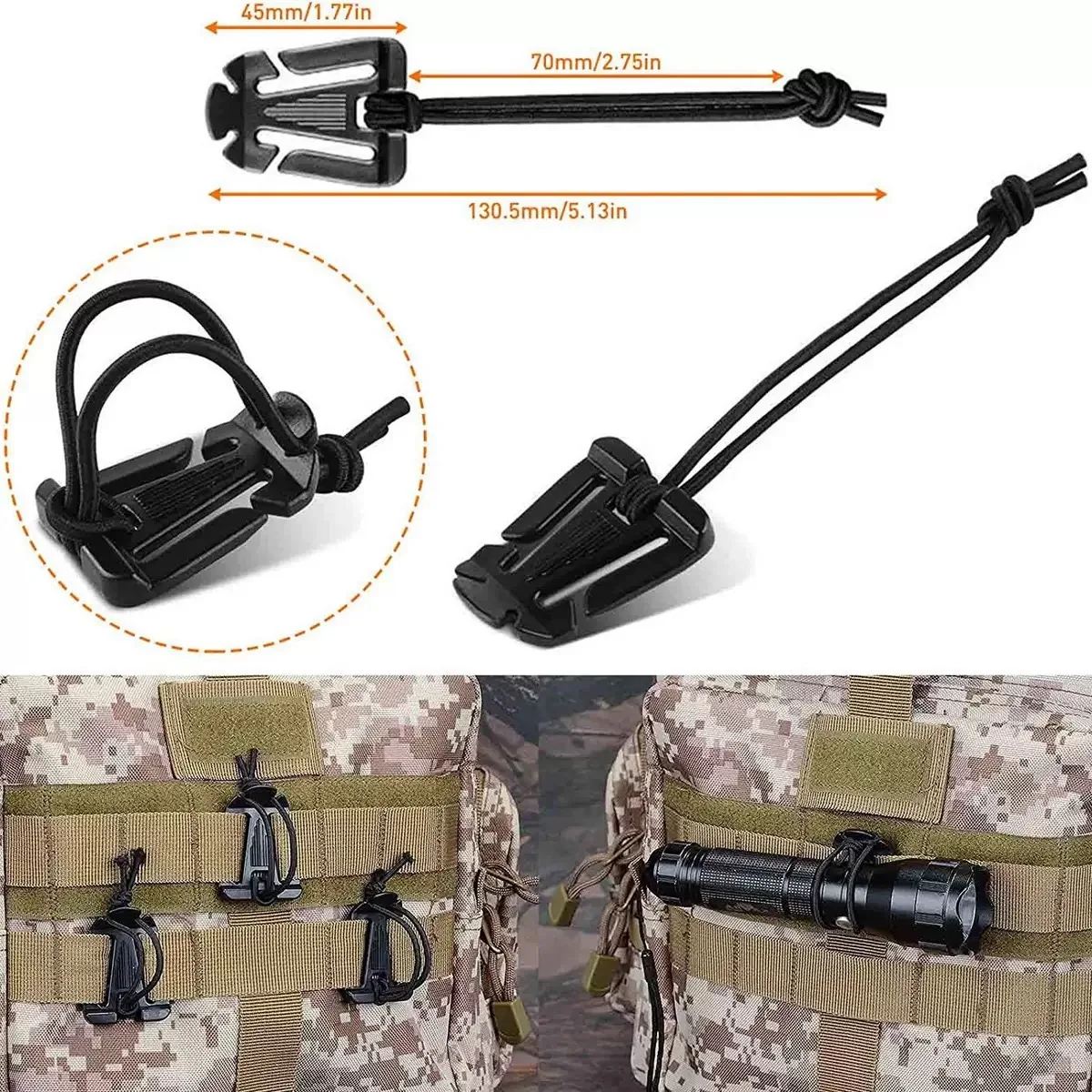 10Pcs Tactical Gear Holder Clip Molle Web Dominator Elastic Strings Buckle Molle Webbing Attachment for Tactical Backpacks Bags