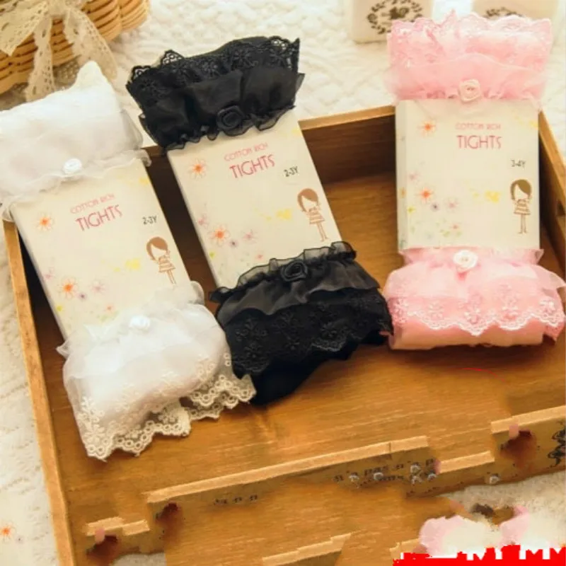 3 To 4 Years Old  Spring Autumn Baby Pure Color Children Combed Cotton Lace Leggings Princess Socks