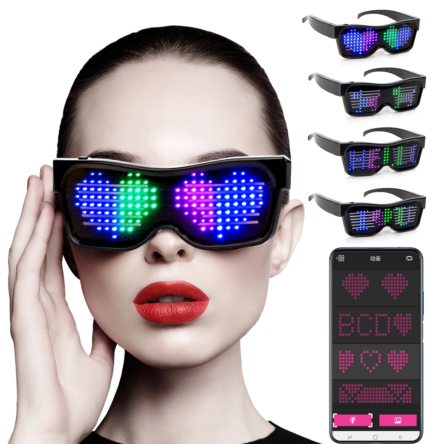 Bluetooth LED Eyewear Glasses Display Programmable Display Message Led Magic Glasses App Controlled Led Sunglasses for Party Bar