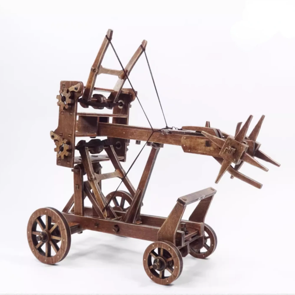 1:10 Classic Ancient Chariots Catapult Wooden Model Kits Trebuchet Wheel Model 3D Puzzle Need Assembly