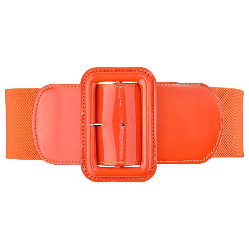 Neues Design, breit, 7,5 cm, Taillenabdeckung, Damen, Blau, Orange, Gürtel, enger Pullover, Mantel, Kleid, Stretch, gelbes Metall, quadratische Schnalle, elastisch – Detail 5
