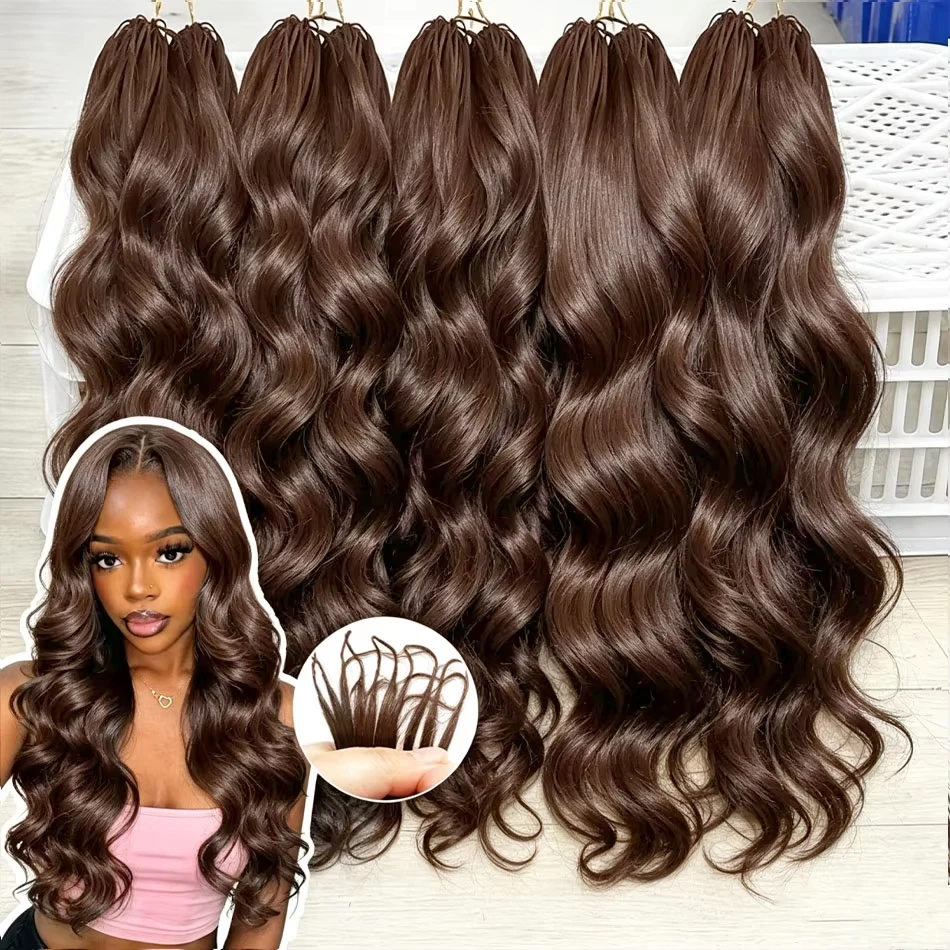 

12A Feather Crochet Human Hair Body Wave Chocolate Brown Crochet Human Hair Pre Looped Knotless Braids Natural Soft Lightweight Real Extensions Invisible Knotless Pre-Separated 26 Inch 300g