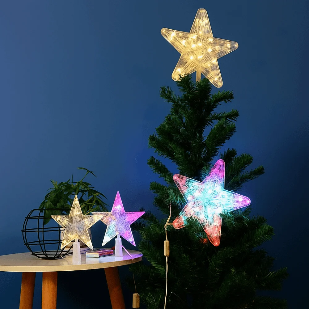 

Glowing Christmas Tree Star Topper Five-pointed Star Warm/Colorful/White Light LED Lighted Star Waterproof Battery Powered