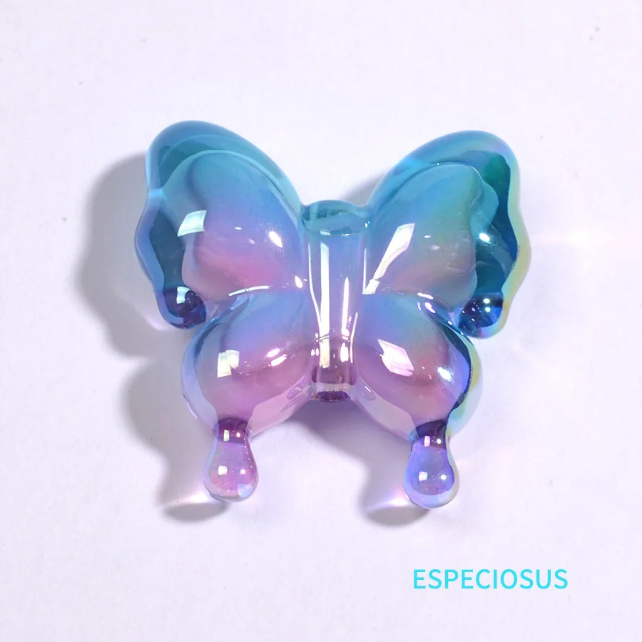 Transparent Multi Color Butterfly Bead Beads UV Plated Insect Charms Necklace Pendant Department DIY Fashion Jewelry Accessories