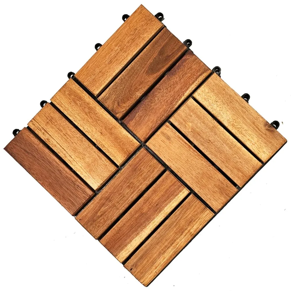 24 Sq Ft Interlocking Deck Tiles 12''x12'' - Non-Slip All Weather Acacia Wood Outdoor Tiles for Patio - Decking,Porch and Balcony
