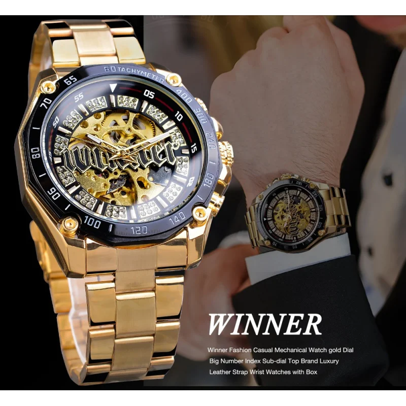 Free Shipping OUTLETSNewwinner European American Style Men's Fashion Casual Hollow Movement Automatic Mechanical Watc