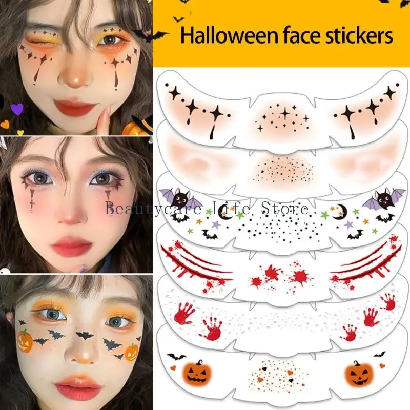 

652C Pack Of 10 Waterproof Halloween Face Stickers Temporary Freckle Sticker For Adults Kids Safe Skin Friendly Design