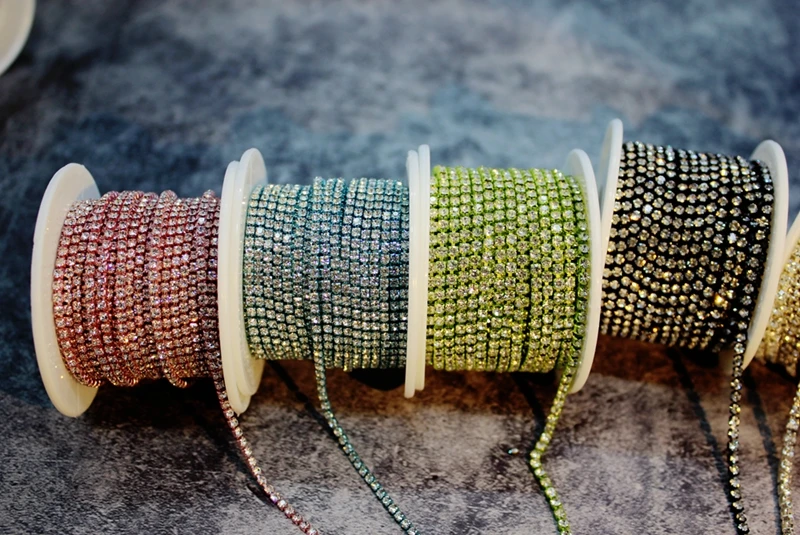 Strass Kette Rolle Quaste 1/10Yard Kristall Band Strass Banding Nähen Auf Gold Strass Trim Streifen Tasse Ketten Für Handarbeiten – Detail 7