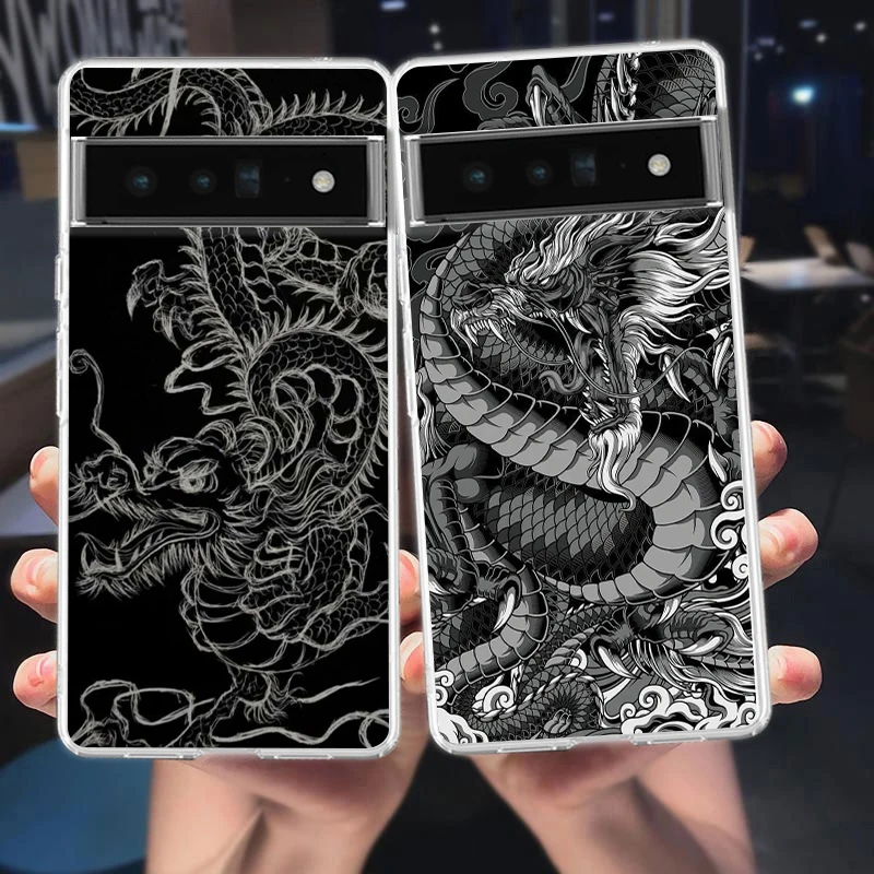 Dragon Phone Case Cover for Google Pixel 8 7 6 5 4 4XL Shockproof Silicone 7A 6A 5A 4A 3A 3AXLPro 5G Transparent Shell Coque Bag