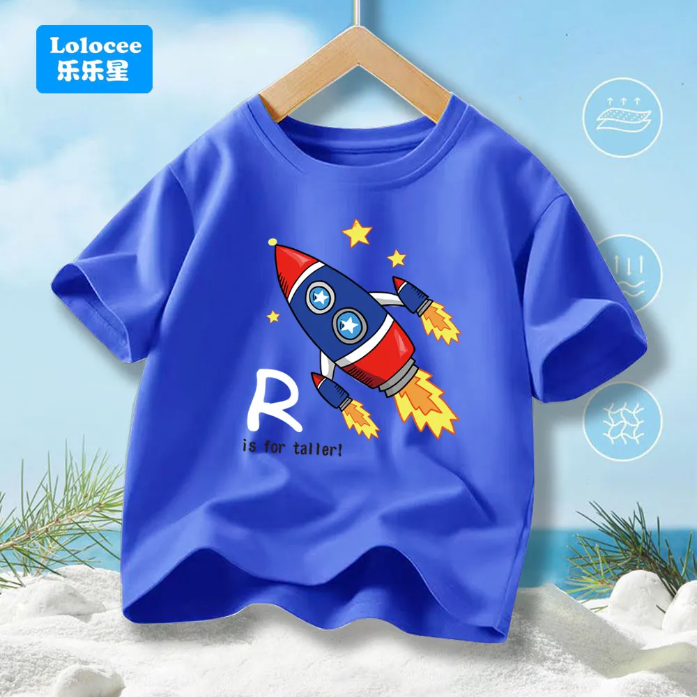 2026 Summer Baby Boys Short Sleeve T Shirt Cartoon Rocket Boys T-Shirts Plane Tops Children's Costume Tees HJ1