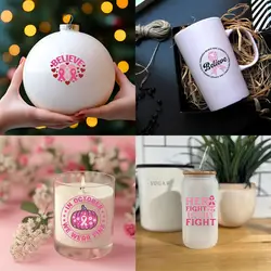 8pcs Breast Cancer UV DTF Cup Stickers, Waterproof Sticker Pack For Decorating Mugs, Cups,DIY Art Supplies