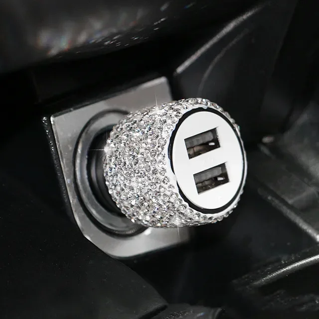 Nieuwe Bling USB Autolader 5V 2.1A Dual Port Snelle Adapter Roze Auto Decor Auto Styling Diamant Auto accessoires Interieur voor Vrouw
