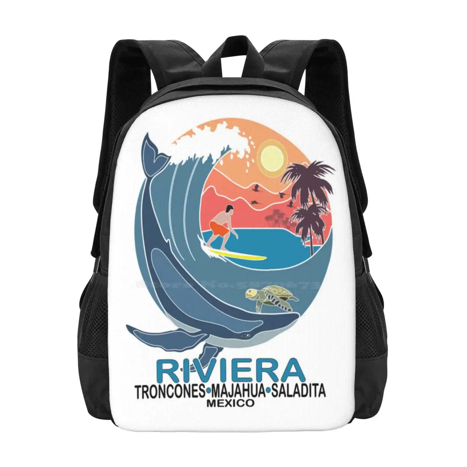 Mochila para estudiantes con diseño de Riviera Troncones, Majahua, Saladita