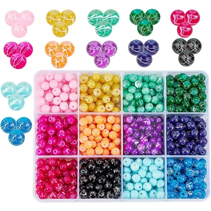 720pc 6mm Glass Beads for Jewelry Making 12Color Baking Painted Bead Round Loose Bead Drawbench Glass Bead for Jewelry Making