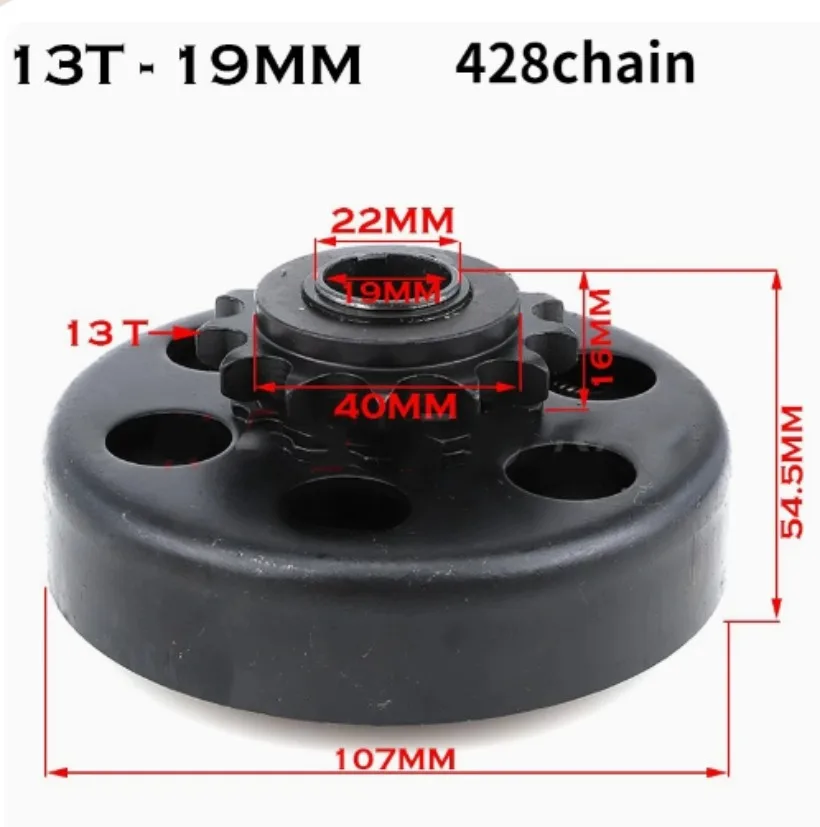 

1 шт., центробежная автоматическая муфта с зубцами, 19 мм, 20 мм, 25,4 мм, 13 т, отверстие 3/4 дюйма для цепочки 428, Go Kart, Karting, детали двигателя для мини-велосипеда