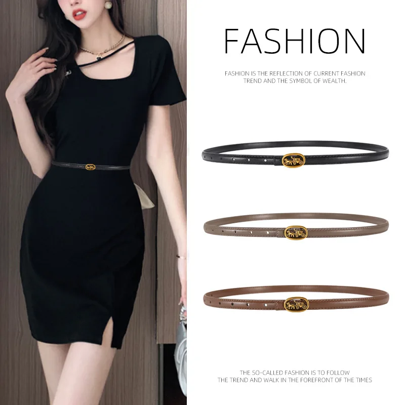 Fashion Women‘s Belt Black PU Leather Belt Accessory Thin Skinny Belt Women Women Waist Belt Designer Belt Valentine's Day Gift