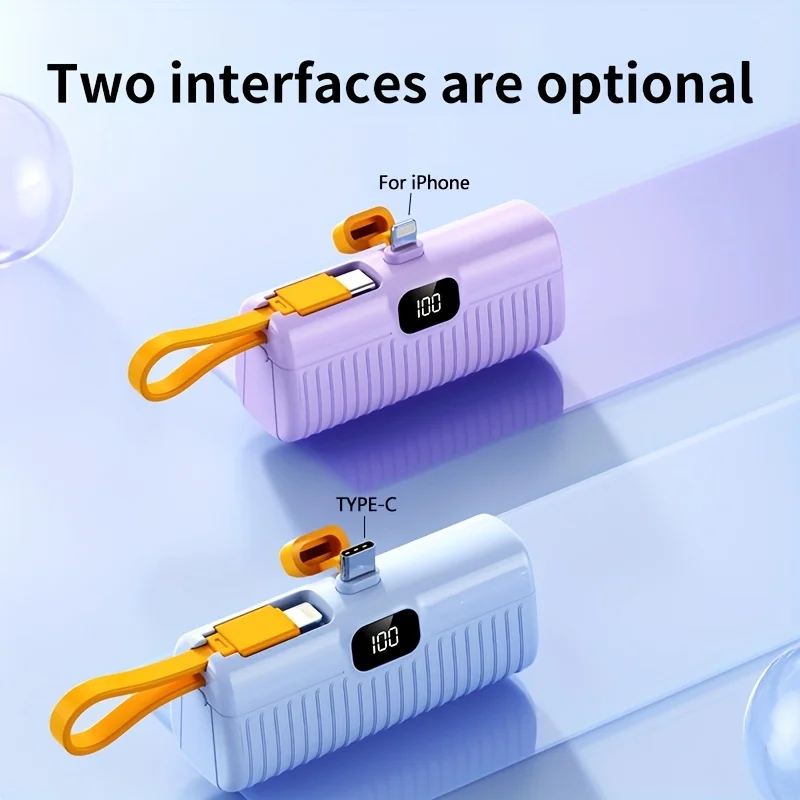 Neue 5000 mAh Mini Power Bank Gebaut in Kabel PowerBank Digital Display Externe Batterie Tragbare Ladegerät für IPhone Samsung