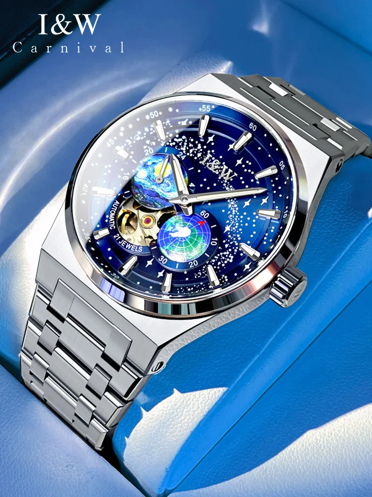 

Switzerland I&W CARNIVAL Luxury Brand Japan MIYOTA Automatic Mechanical Sapphire Men's Watches Waterproof Luminous Clocks 708G