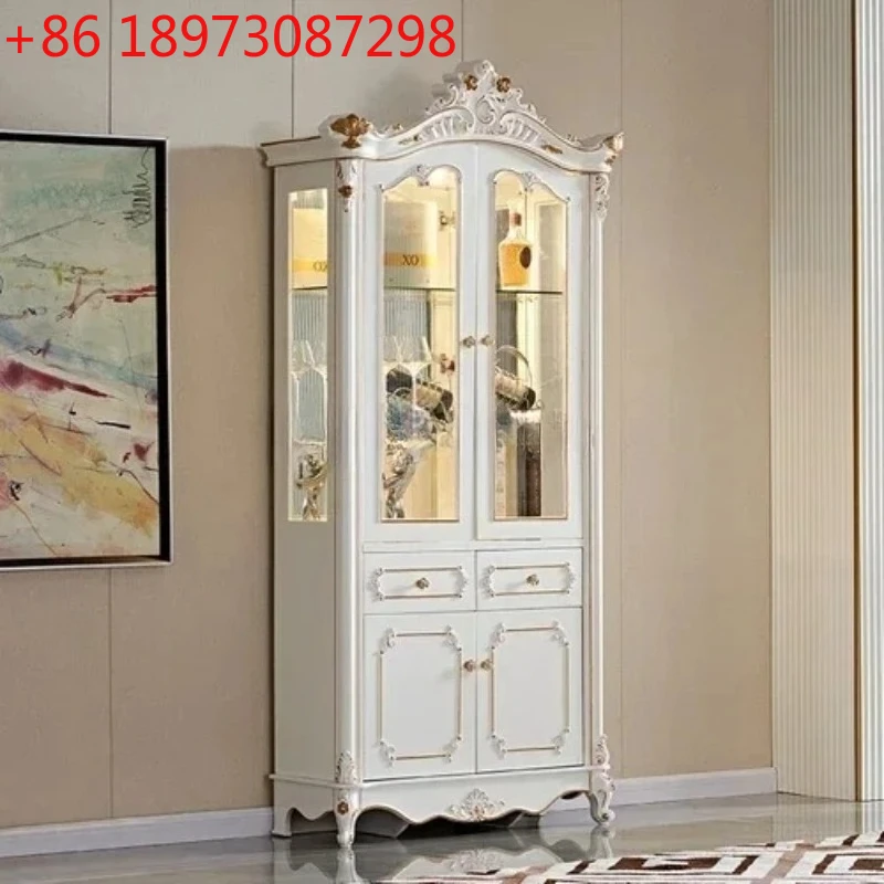 

European-Style Single Door Wine Cabinet Living Room Wall Display Cabinet Curio Carved Dining White Glass