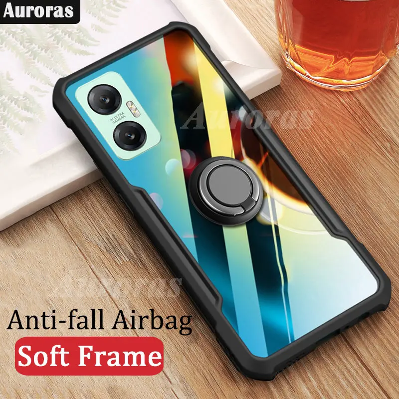 Auroras For Infinix Hot 20 5G Case Anti-fall Shockproof Clear With Ring Tempered Glass Film Soft Frame Cover Infinix Hot20 5G