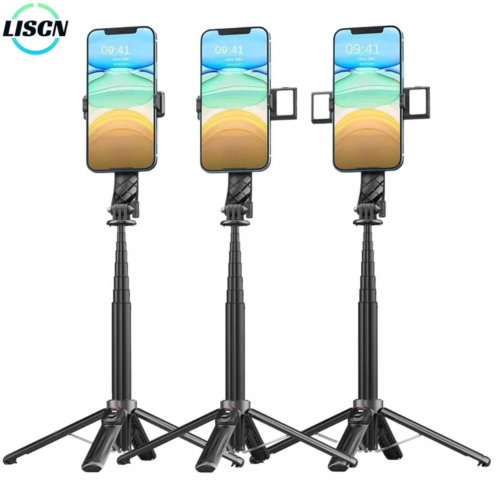 LISCN Smartphone Selfie Sticks 360-Grad-Drehung Drahtlose Fernbedienung Stativ Selfie Sticks aus Aluminiumlegierung